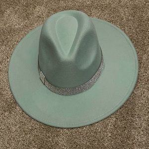 Mint Rhinestone Wide Brim Hat
